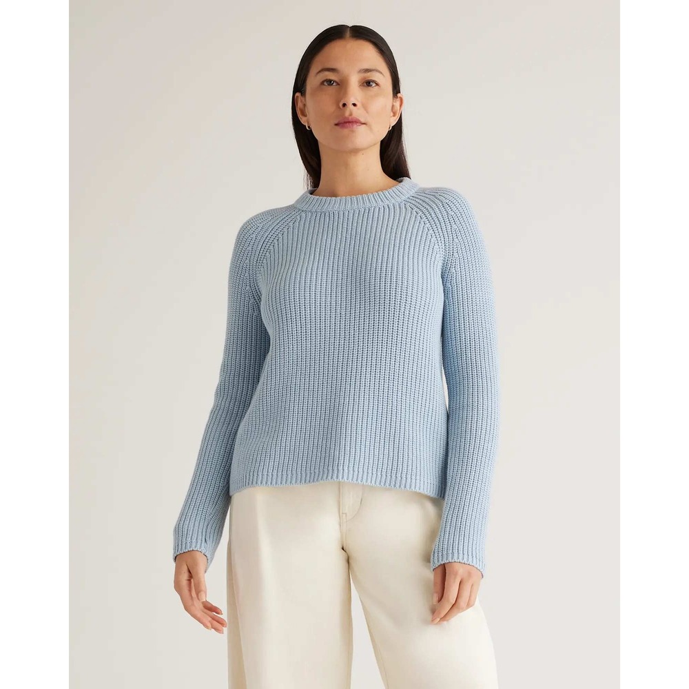 Quince Organic Cotton Fisherman Knit Crew Neck Sweater Sky Blue XSmall NWT